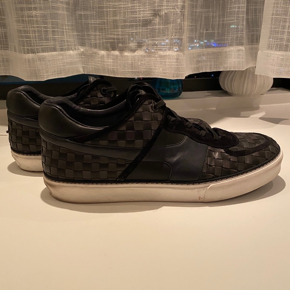 Louis Vuitton leather woven high top sneakers